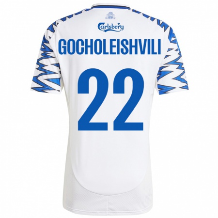 Kandiny Gyermek Giorgi Gocholeishvili #22 Fehér Ég Kék Hazai Jersey 2024/25 Mez Póló Ing