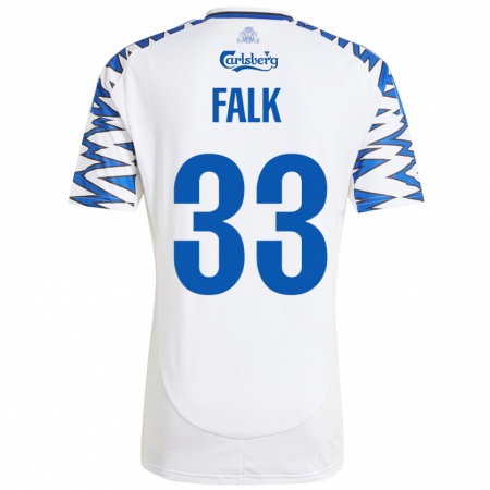 Kandiny Gyermek Rasmus Falk #33 Fehér Ég Kék Hazai Jersey 2024/25 Mez Póló Ing