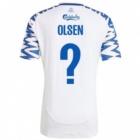 Kandiny Gyermek Gunnar Olsen #0 Fehér Ég Kék Hazai Jersey 2024/25 Mez Póló Ing