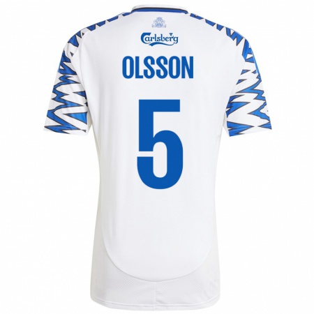 Kandiny Gyermek Cornelius Olsson #5 Fehér Ég Kék Hazai Jersey 2024/25 Mez Póló Ing