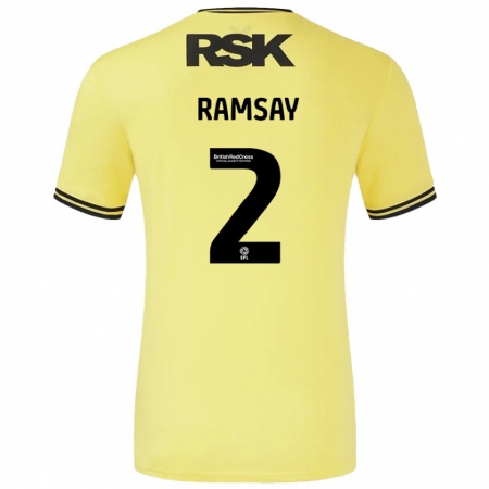 Kandiny Gyermek Kayne Ramsay #2 Sárga Fekete Idegenbeli Jersey 2024/25 Mez Póló Ing