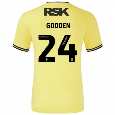 Kandiny Gyermek Matty Godden #24 Sárga Fekete Idegenbeli Jersey 2024/25 Mez Póló Ing