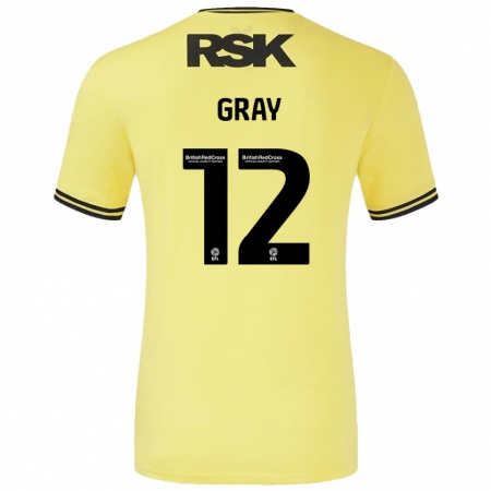 Kandiny Gyermek Jessica Gray #12 Sárga Fekete Idegenbeli Jersey 2024/25 Mez Póló Ing