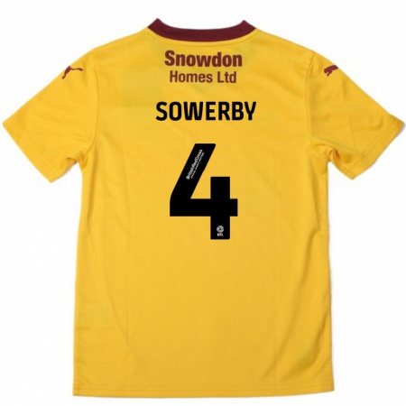 Kandiny Gyermek Jack Sowerby #4 Narancssárga Burgundi Idegenbeli Jersey 2024/25 Mez Póló Ing