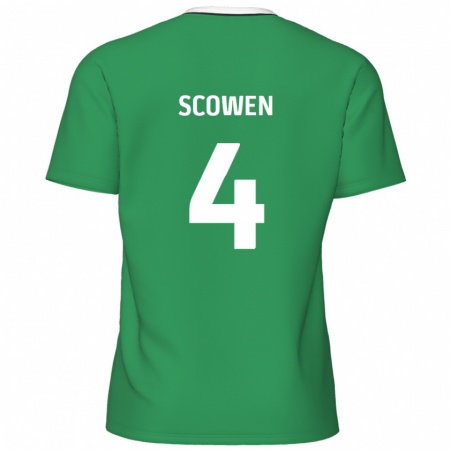 Kandiny Gyermek Josh Scowen #4 Zöld Fehér Csíkok Idegenbeli Jersey 2024/25 Mez Póló Ing