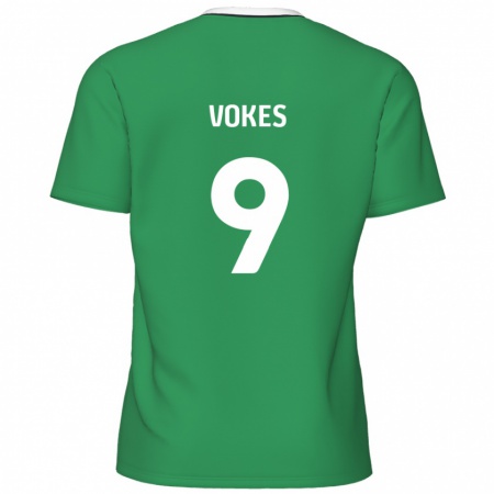 Kandiny Gyermek Sam Vokes #9 Zöld Fehér Csíkok Idegenbeli Jersey 2024/25 Mez Póló Ing