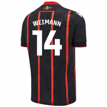 Kandiny Gyermek Andreas Weimann #14 Fekete Piros Idegenbeli Jersey 2024/25 Mez Póló Ing