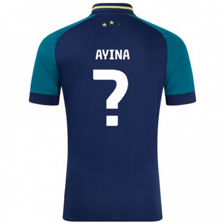 Kandiny Gyermek Loick Ayina #0 Navy Sötétzöld Idegenbeli Jersey 2024/25 Mez Póló Ing