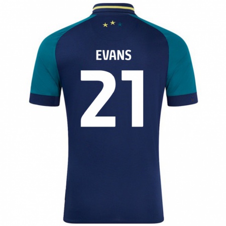 Kandiny Gyermek Antony Evans #21 Navy Sötétzöld Idegenbeli Jersey 2024/25 Mez Póló Ing