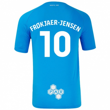 Kandiny Gyermek Mads Frøkjaer-Jensen #10 Égszínkék Idegenbeli Jersey 2024/25 Mez Póló Ing