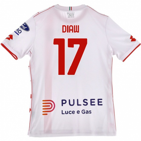 Kandiny Gyermek Davide Diaw #17 Fehér Piros Idegenbeli Jersey 2024/25 Mez Póló Ing