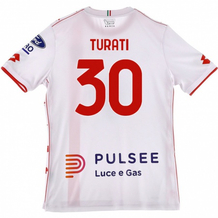 Kandiny Gyermek Stefano Turati #30 Fehér Piros Idegenbeli Jersey 2024/25 Mez Póló Ing