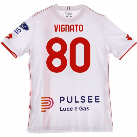 Kandiny Gyermek Samuele Vignato #80 Fehér Piros Idegenbeli Jersey 2024/25 Mez Póló Ing