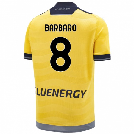 Kandiny Gyermek Elia Barbaro #8 Aranysárga Idegenbeli Jersey 2024/25 Mez Póló Ing