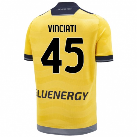 Kandiny Gyermek Giulio Vinciati #45 Aranysárga Idegenbeli Jersey 2024/25 Mez Póló Ing