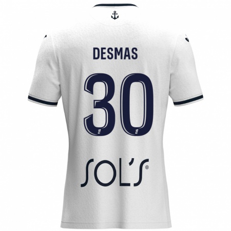 Kandiny Gyermek Arthur Desmas #30 Fehér Sötétkék Idegenbeli Jersey 2024/25 Mez Póló Ing