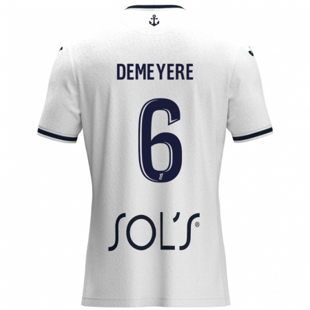 Kandiny Gyermek Silke Demeyere #6 Fehér Sötétkék Idegenbeli Jersey 2024/25 Mez Póló Ing