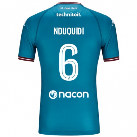 Kandiny Gyermek Joseph Nduquidi #6 Bleu Benzin Idegenbeli Jersey 2024/25 Mez Póló Ing