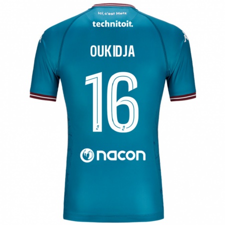 Kandiny Gyermek Alexandre Oukidja #16 Bleu Benzin Idegenbeli Jersey 2024/25 Mez Póló Ing