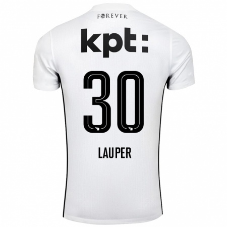 Kandiny Gyermek Sandro Lauper #30 Fehér Fekete Idegenbeli Jersey 2024/25 Mez Póló Ing