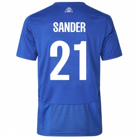 Kandiny Gyermek Theo Sander #21 Fehér Kék Idegenbeli Jersey 2024/25 Mez Póló Ing