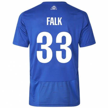 Kandiny Gyermek Rasmus Falk #33 Fehér Kék Idegenbeli Jersey 2024/25 Mez Póló Ing