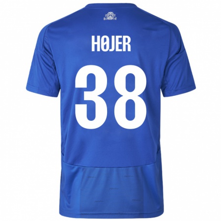 Kandiny Gyermek Oliver Højer #38 Fehér Kék Idegenbeli Jersey 2024/25 Mez Póló Ing