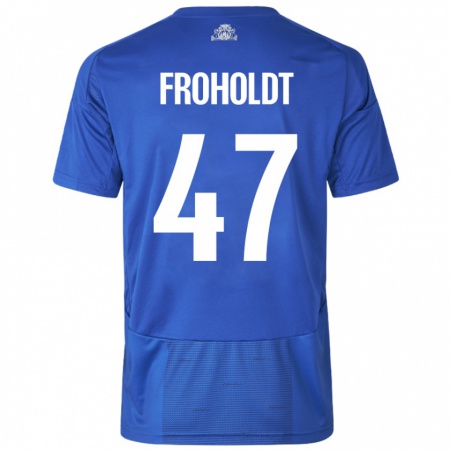 Kandiny Gyermek Victor Froholdt #47 Fehér Kék Idegenbeli Jersey 2024/25 Mez Póló Ing