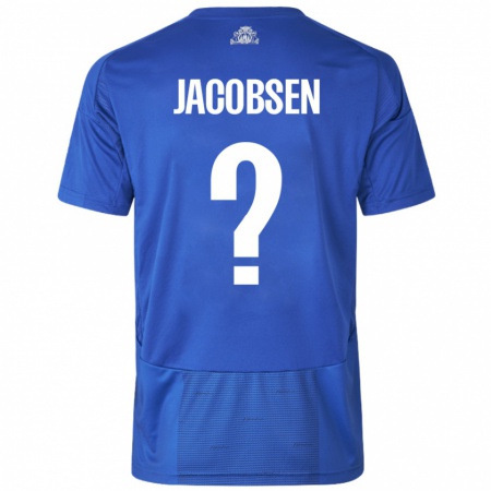 Kandiny Gyermek Holger Jacobsen #0 Fehér Kék Idegenbeli Jersey 2024/25 Mez Póló Ing