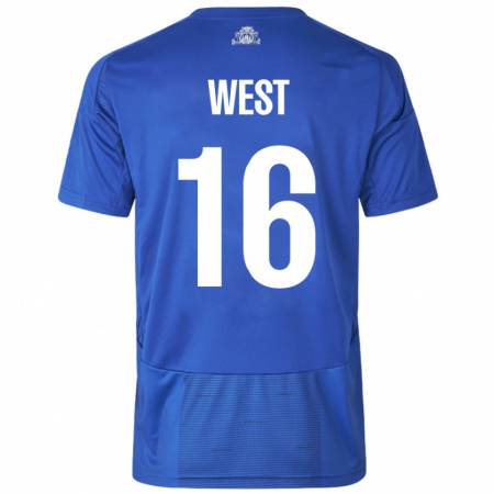 Kandiny Gyermek Liam West #16 Fehér Kék Idegenbeli Jersey 2024/25 Mez Póló Ing