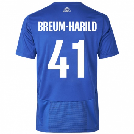 Kandiny Gyermek Tobias Breum-Harild #41 Fehér Kék Idegenbeli Jersey 2024/25 Mez Póló Ing