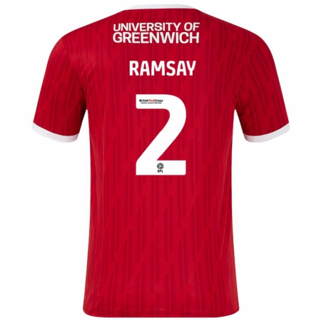 Kandiny Férfi Kayne Ramsay #2 Piros Fehér Hazai Jersey 2024/25 Mez Póló Ing