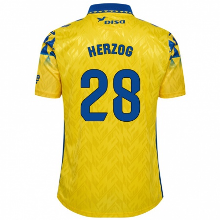 Kandiny Férfi Juanma Herzog #28 Sárga Kék Hazai Jersey 2024/25 Mez Póló Ing