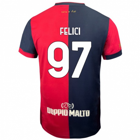 Kandiny Férfi Mattia Felici #97 Piros Sötétebb Kék Hazai Jersey 2024/25 Mez Póló Ing