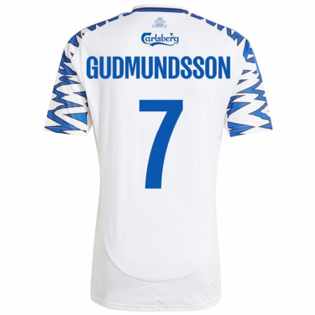 Kandiny Férfi Galdur Gudmundsson #7 Fehér Ég Kék Hazai Jersey 2024/25 Mez Póló Ing