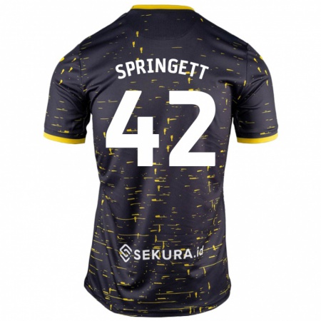 Kandiny Női Tony Springett #42 Fekete Sárga Idegenbeli Jersey 2024/25 Mez Póló Ing