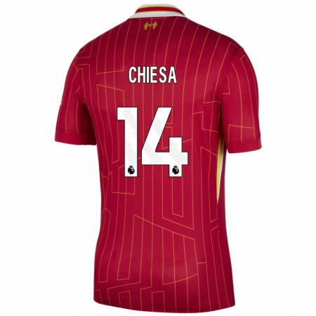 Kandiny Gyermek Federico Chiesa #14 Piros Sárga Fehér Hazai Jersey 2024/25 Mez Póló Ing