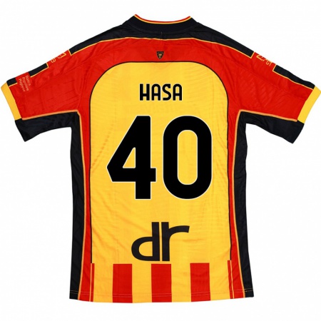 Kandiny Gyermek Luis Hasa #40 Sárga Piros Hazai Jersey 2024/25 Mez Póló Ing