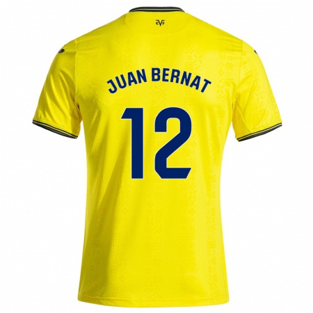 Kandiny Gyermek Juan Bernat #12 Sárga Fekete Hazai Jersey 2024/25 Mez Póló Ing