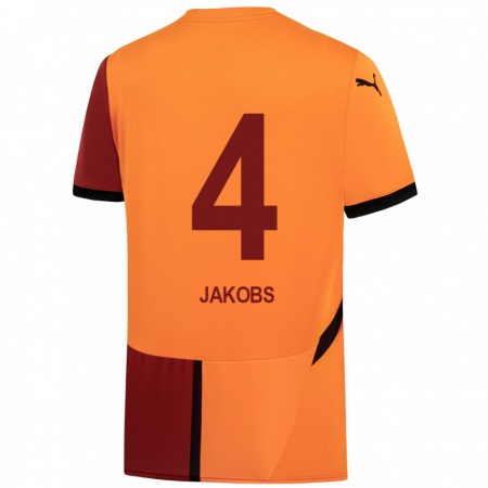 Kandiny Gyermek Ismail Jakobs #4 Sárga Piros Hazai Jersey 2024/25 Mez Póló Ing