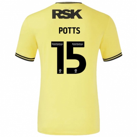 Kandiny Gyermek Dan Potts #15 Sárga Fekete Idegenbeli Jersey 2024/25 Mez Póló Ing