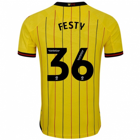 Kandiny Gyermek Festy Ebosele #36 Sárga Fekete Hazai Jersey 2024/25 Mez Póló Ing