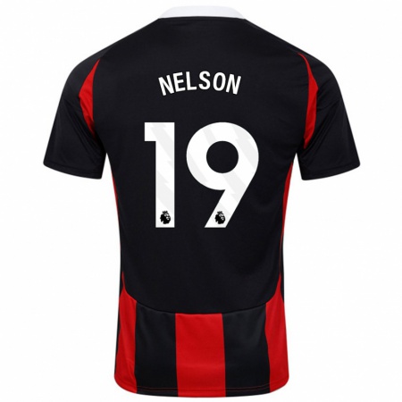 Kandiny Férfi Reiss Nelson #19 Fekete Piros Idegenbeli Jersey 2024/25 Mez Póló Ing